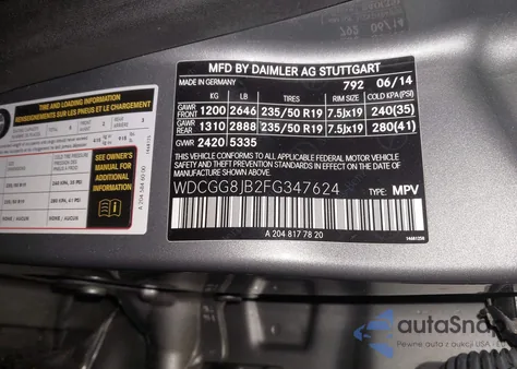 2015 Mercedes-Benz Glk 350 4Matic из США, поврежденный, VIN WDCGG8JB2FG347624